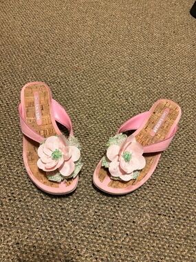 Enzo Angiolini Pink Floral Cork Wedge Heel Sandals